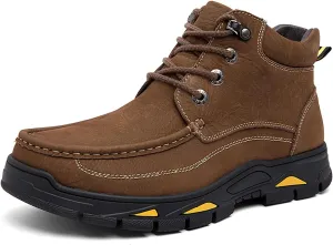 Men's Real Leather Lace-Up Platform Hiking Boots Fashion High Top Round Toe Handmade Lightweight Non-Slip Trekking Shoes Casual Climbing Hiker Outdoor Boots