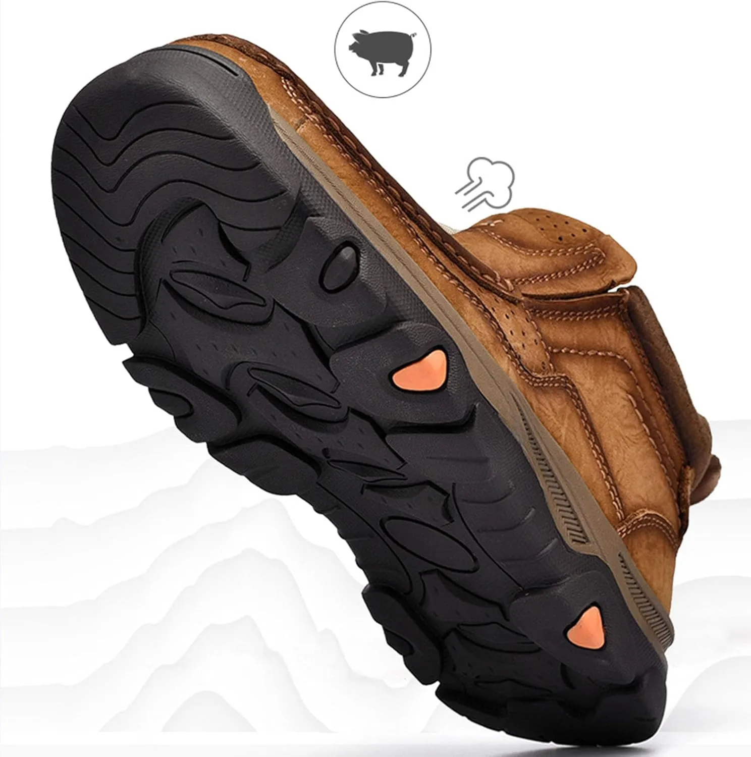 Men's Retro Leather Outdoor Loafers Classic Hand Sewn Anti Slip Hiking Shoes Comfortable and Breathable Driving Business Shoes