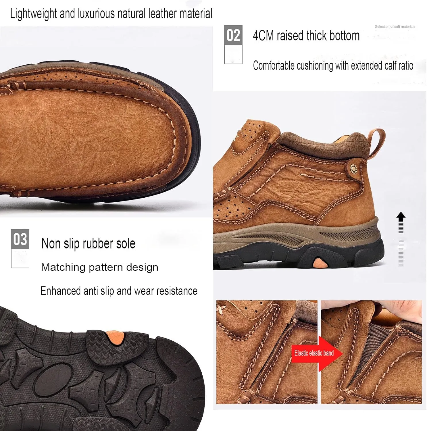 Men's Retro Leather Outdoor Loafers Classic Hand Sewn Anti Slip Hiking Shoes Comfortable and Breathable Driving Business Shoes