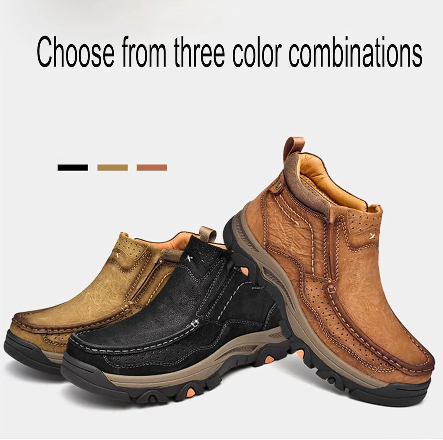 Men's Retro Leather Outdoor Loafers Classic Hand Sewn Anti Slip Hiking Shoes Comfortable and Breathable Driving Business Shoes