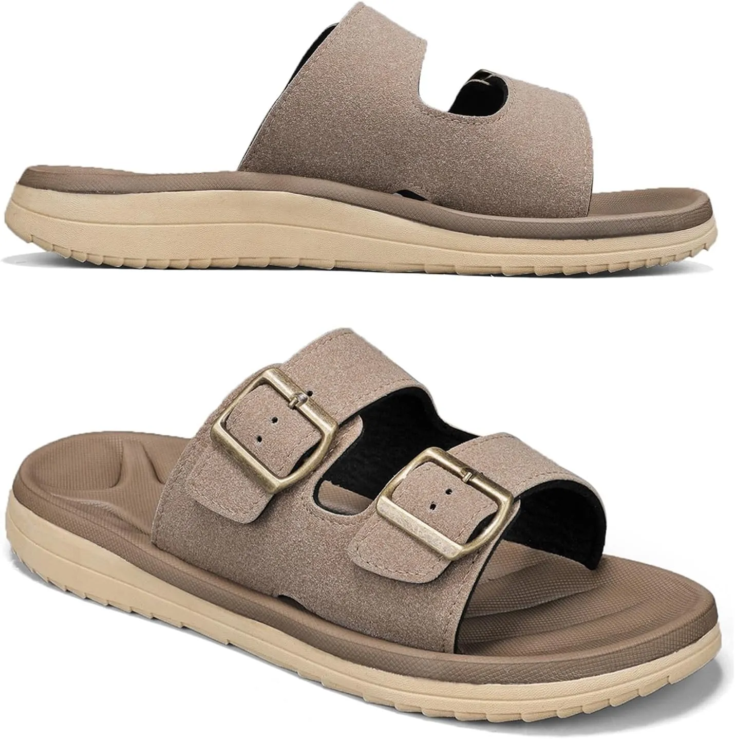 Mens Sandals Adjustable Buckle Straps with Arch Support Lightweight Comfort Beach Sandals Soft Cushion Footbed Summer Slippers Open Toe Slides for Indoor and Outdoor