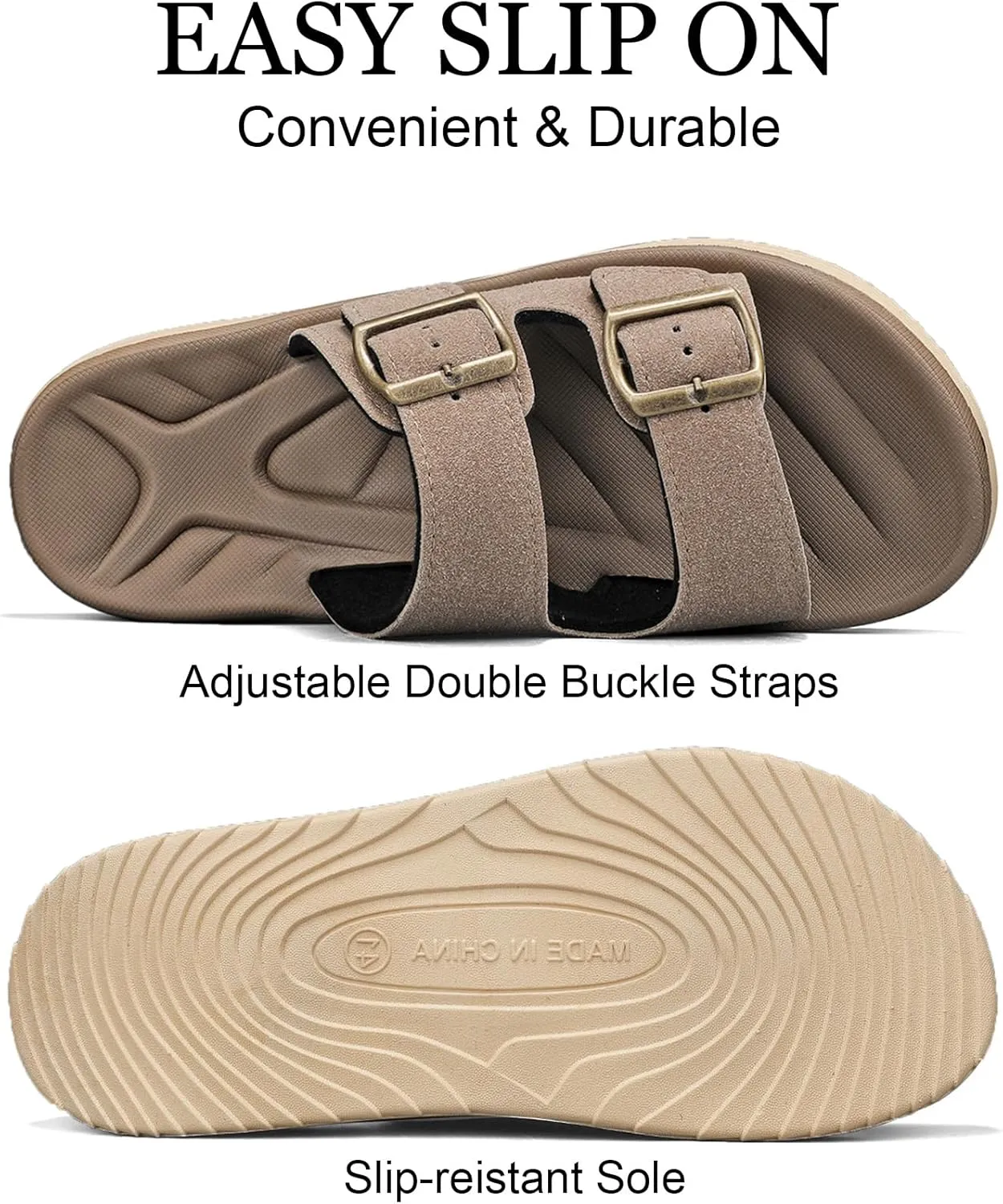 Mens Sandals Adjustable Buckle Straps with Arch Support Lightweight Comfort Beach Sandals Soft Cushion Footbed Summer Slippers Open Toe Slides for Indoor and Outdoor