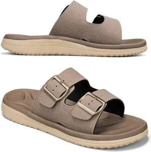 Mens Sandals Adjustable Buckle Straps with Arch Support Lightweight Comfort Beach Sandals Soft Cushion Footbed Summer Slippers Open Toe Slides for Indoor and Outdoor