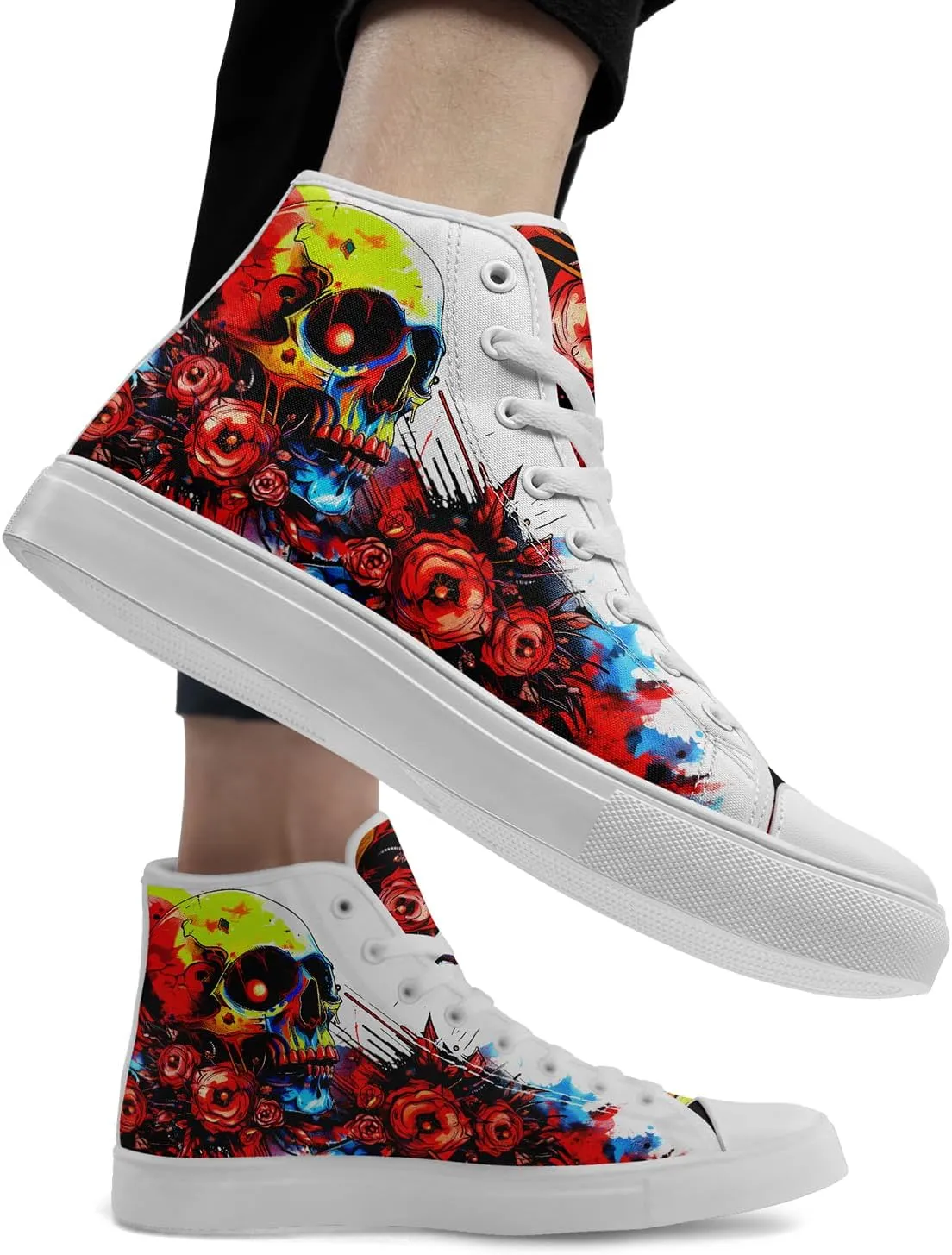 Men's Skull Canvas High Top Shoes Classic Fashion High Top Sneakers Unisex Casual Lace Up Tennis Shoes