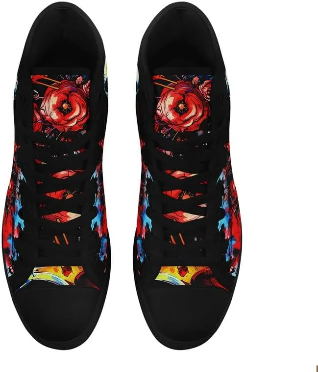 Men's Skull Canvas High Top Shoes Classic Fashion High Top Sneakers Unisex Casual Lace Up Tennis Shoes
