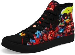 Men's Skull Canvas High Top Shoes Classic Fashion High Top Sneakers Unisex Casual Lace Up Tennis Shoes