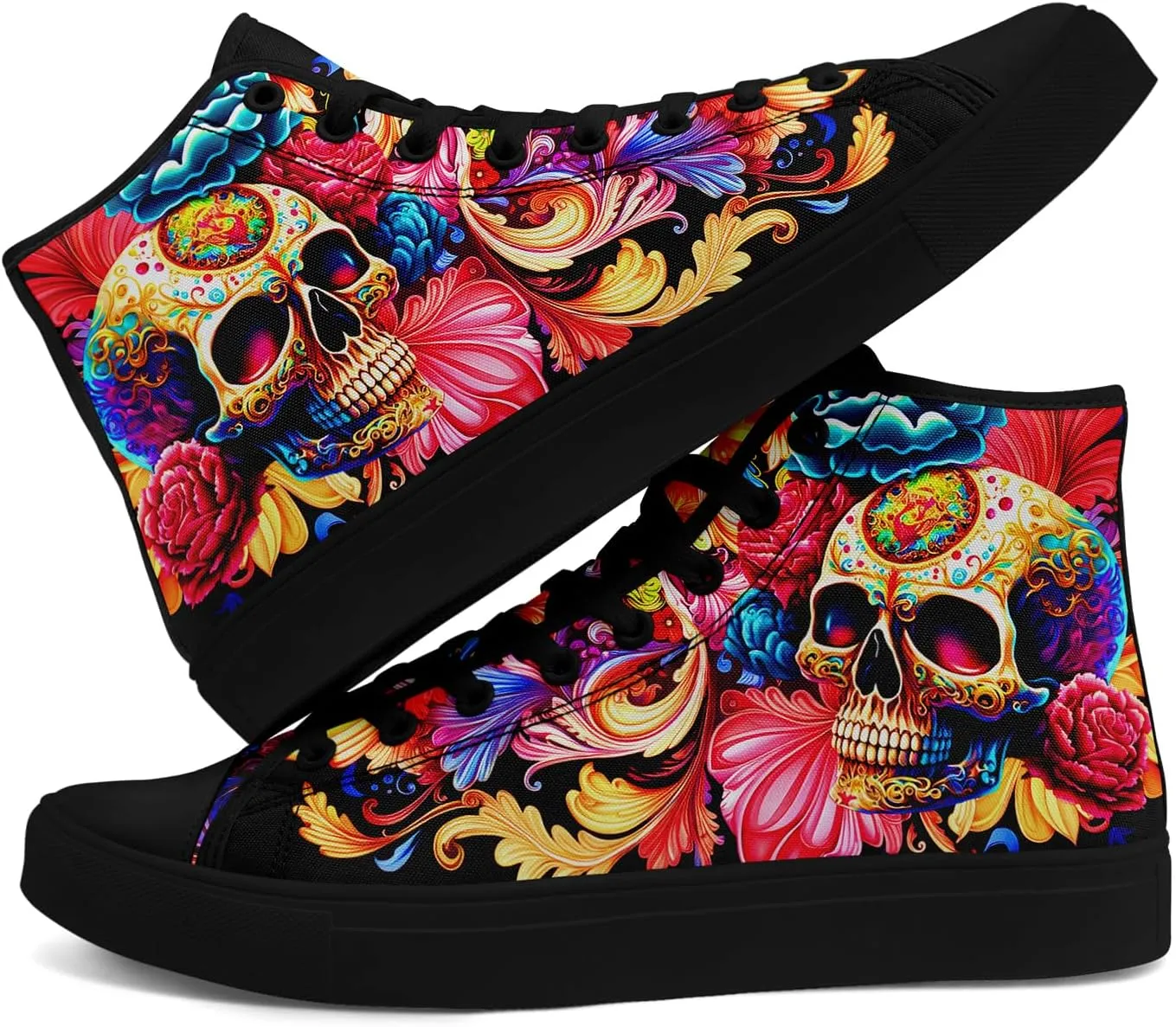 Men's Skull Canvas High Top Shoes Classic Fashion High Top Sneakers Unisex Casual Lace Up Tennis Shoes