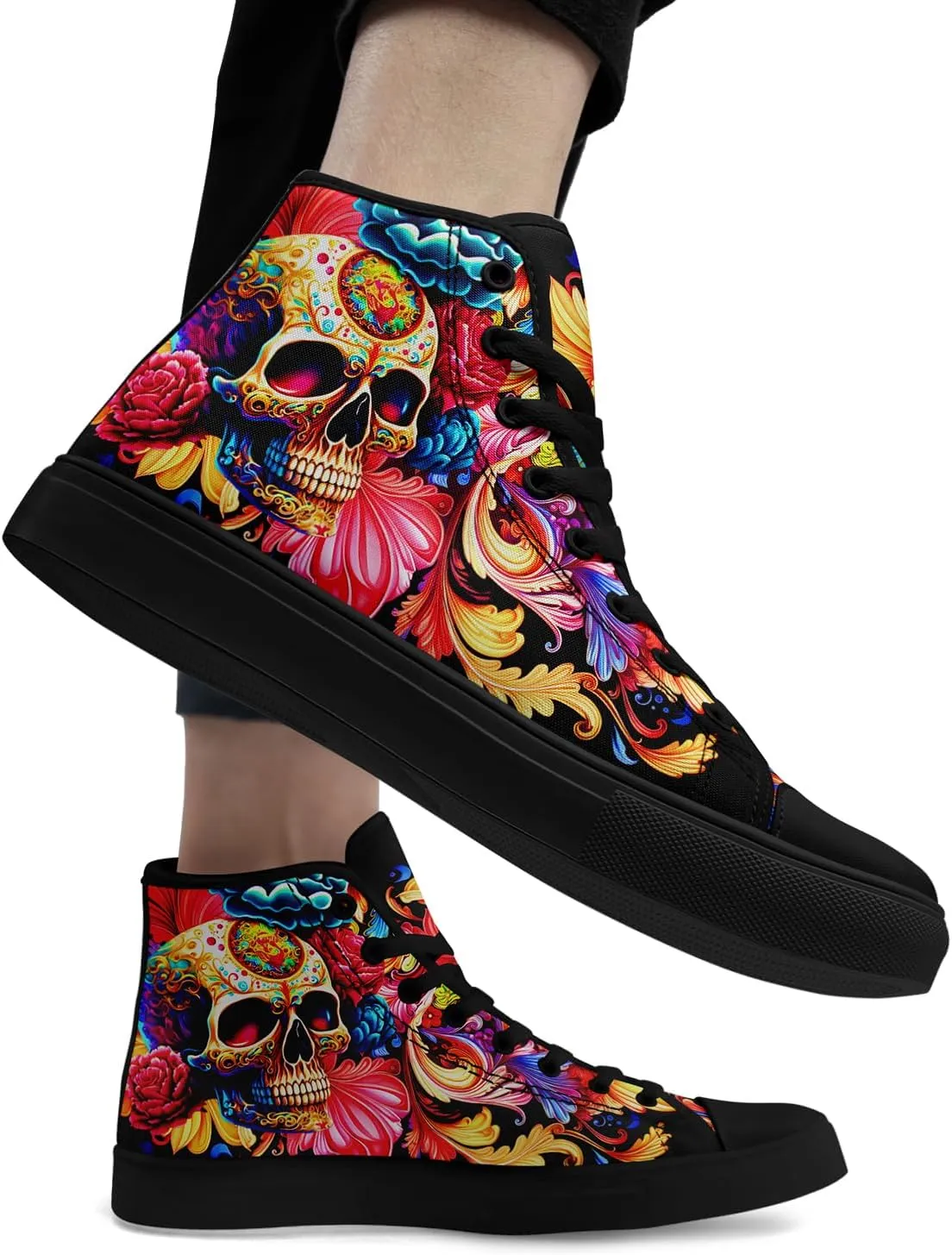 Men's Skull Canvas High Top Shoes Classic Fashion High Top Sneakers Unisex Casual Lace Up Tennis Shoes