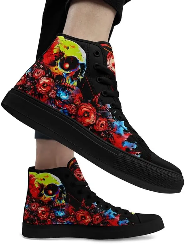 Men's Skull Canvas High Top Shoes Classic Fashion High Top Sneakers Unisex Casual Lace Up Tennis Shoes