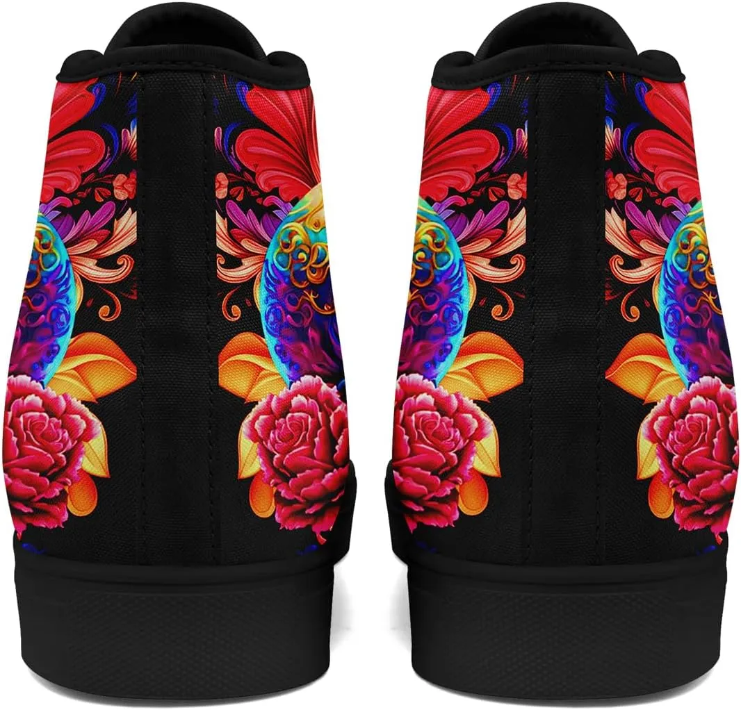 Men's Skull Canvas High Top Shoes Classic Fashion High Top Sneakers Unisex Casual Lace Up Tennis Shoes