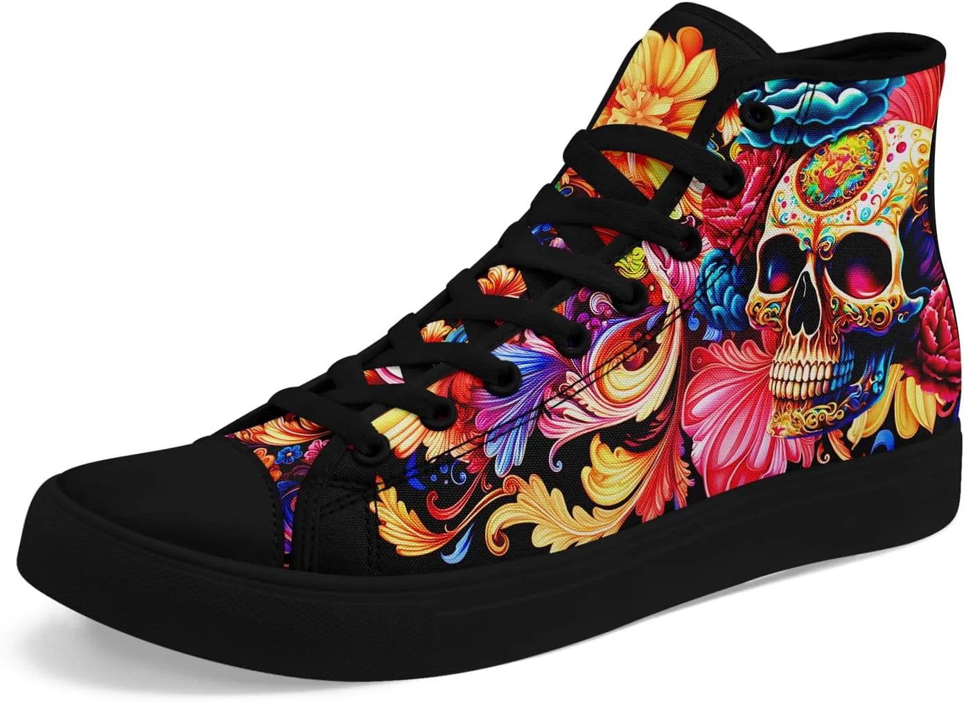 Men's Skull Canvas High Top Shoes Classic Fashion High Top Sneakers Unisex Casual Lace Up Tennis Shoes