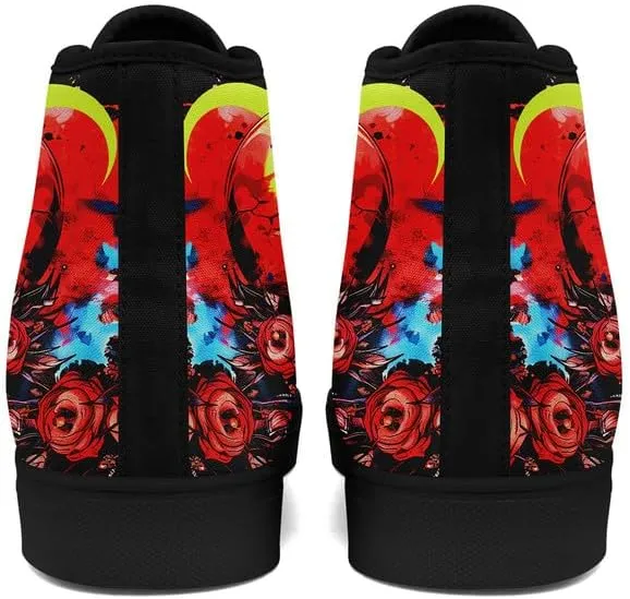 Men's Skull Canvas High Top Shoes Classic Fashion High Top Sneakers Unisex Casual Lace Up Tennis Shoes