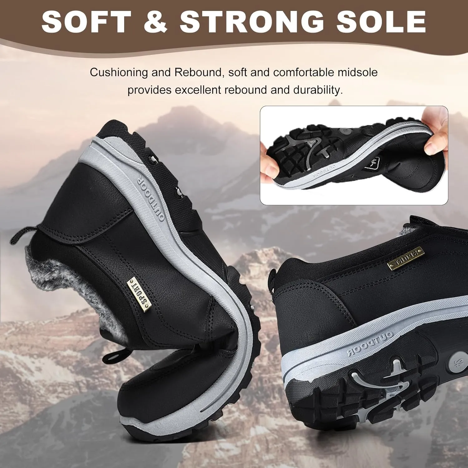 Mens Slip on Walking Shoes,Winter Orthopedic Shoes Waterproof Low Rise Hiking Shoes Non-Slip Lightweight Orthopedic Trekking Hiking Men Outdoor Trainers,Black,47EU