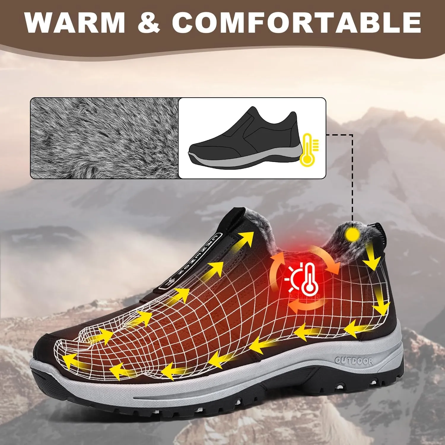 Mens Slip on Walking Shoes,Winter Orthopedic Shoes Waterproof Low Rise Hiking Shoes Non-Slip Lightweight Orthopedic Trekking Hiking Men Outdoor Trainers,Black,47EU