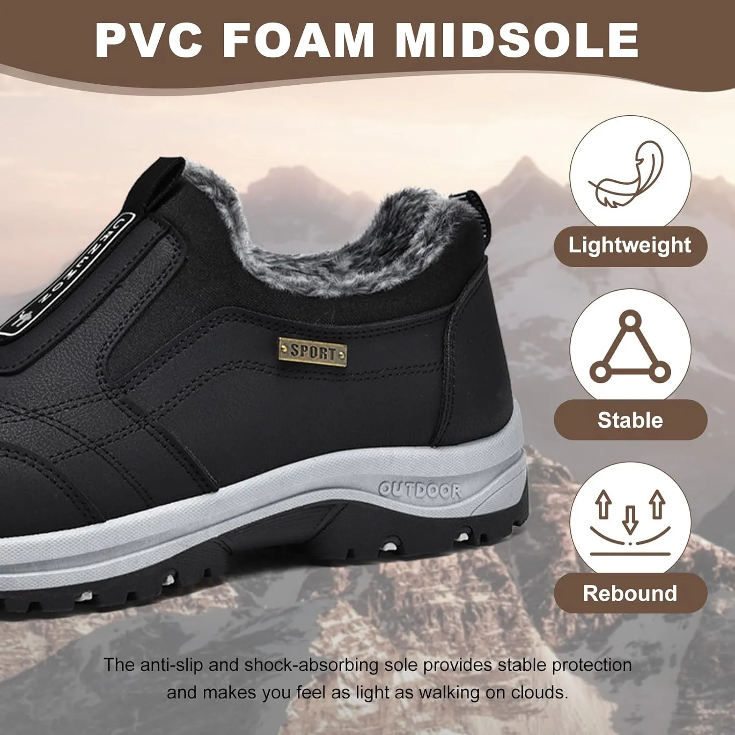 Mens Slip on Walking Shoes,Winter Orthopedic Shoes Waterproof Low Rise Hiking Shoes Non-Slip Lightweight Orthopedic Trekking Hiking Men Outdoor Trainers,Black,47EU