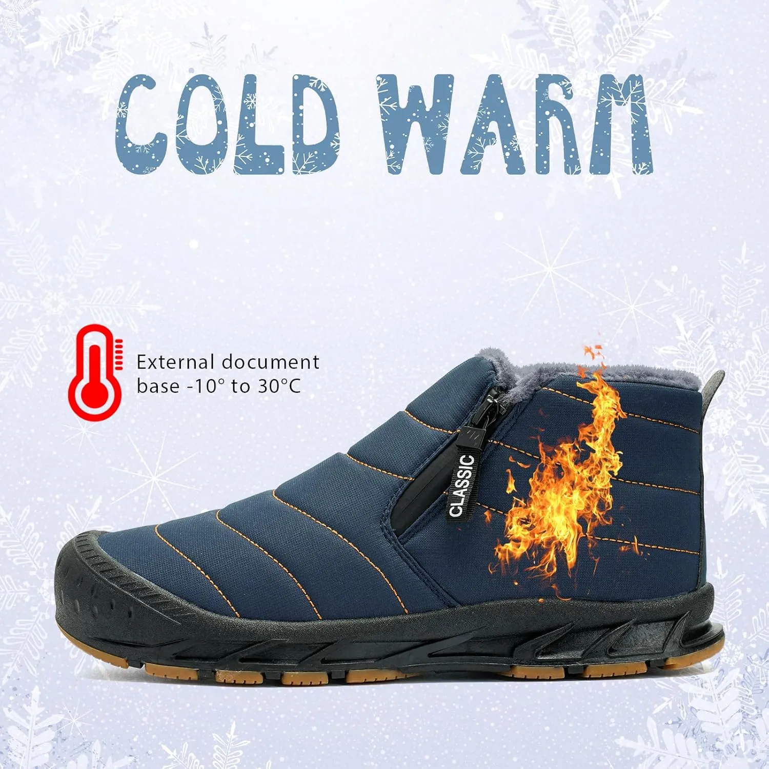 Men's Waterproof Snow Boots Warm Winter Boots Fur Lined Booties Non-Slip Lightweight Winter Shoes