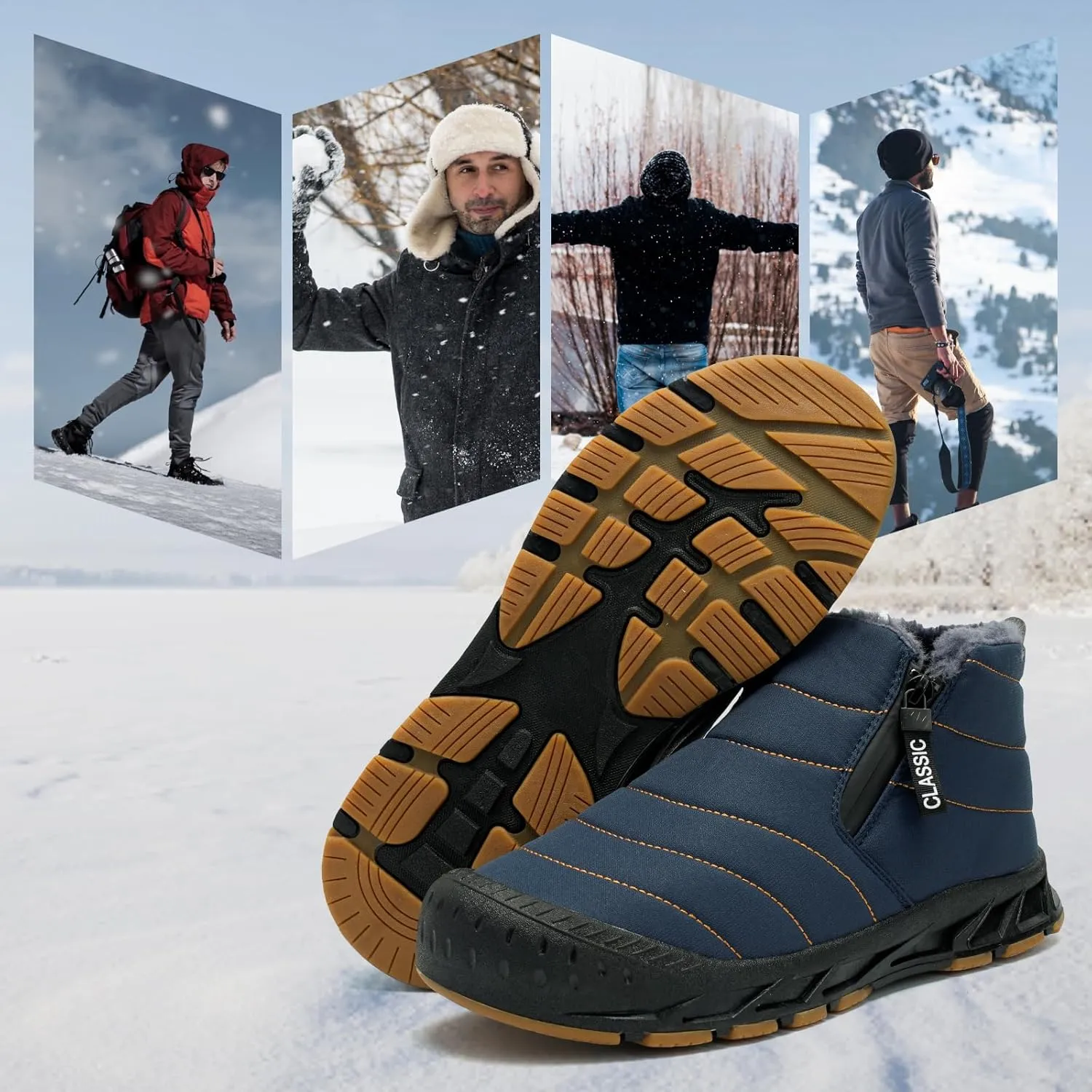 Men's Waterproof Snow Boots Warm Winter Boots Fur Lined Booties Non-Slip Lightweight Winter Shoes