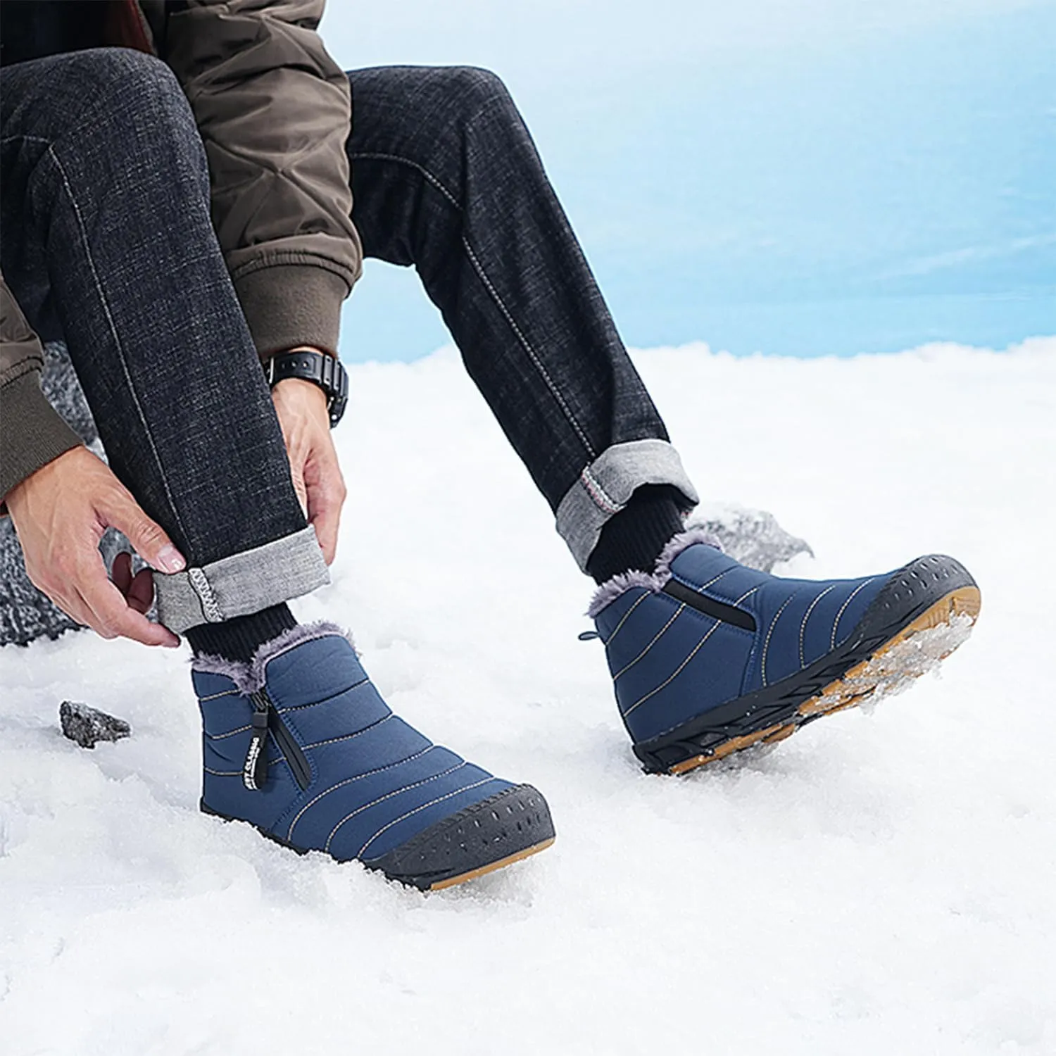 Men's Waterproof Snow Boots Warm Winter Boots Fur Lined Booties Non-Slip Lightweight Winter Shoes