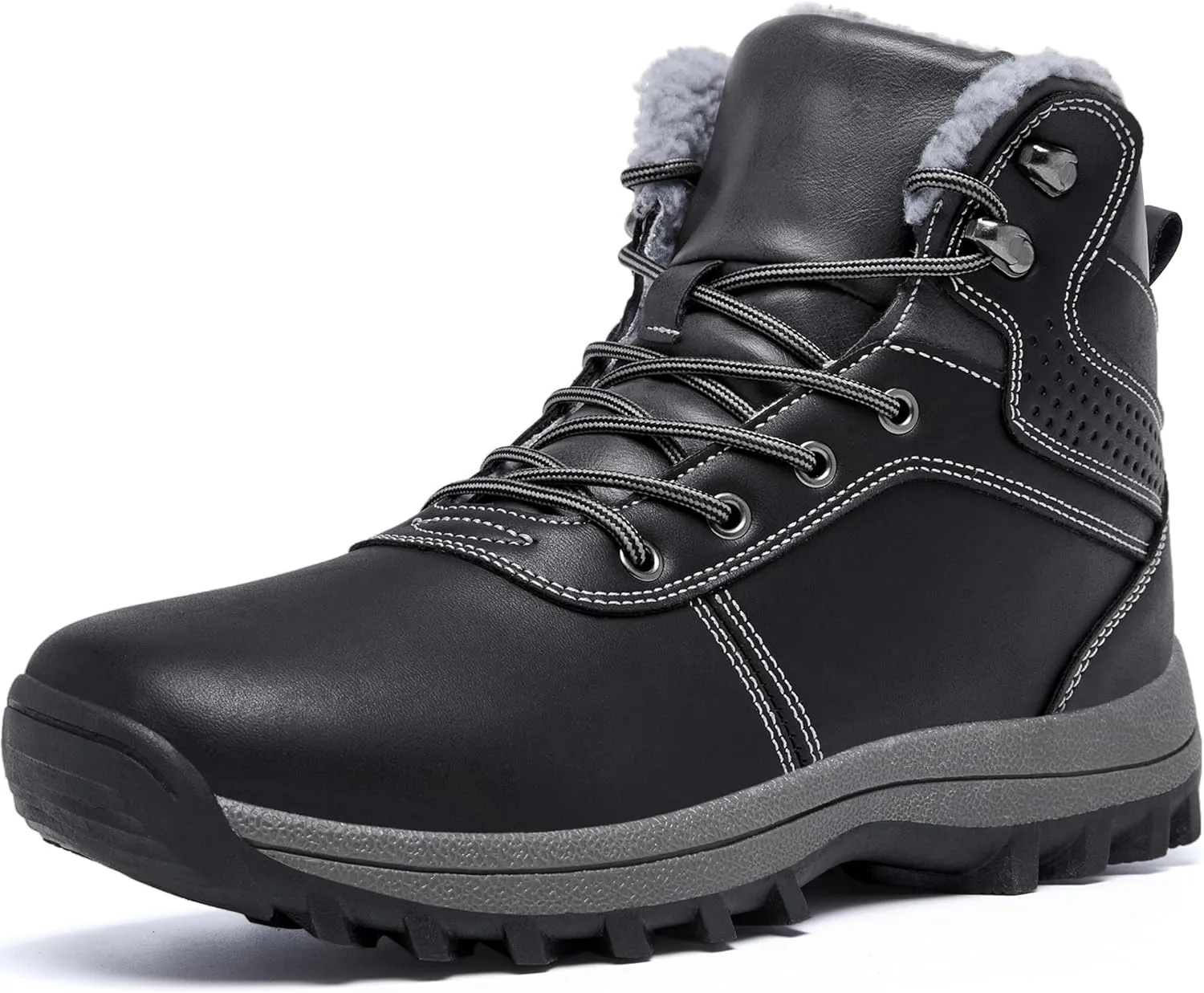 Mens Winter Waterproof Snow Boots Warm Fur Lined Hiking Boot Lightweight Non Slip Outdoor Insulated Shoes