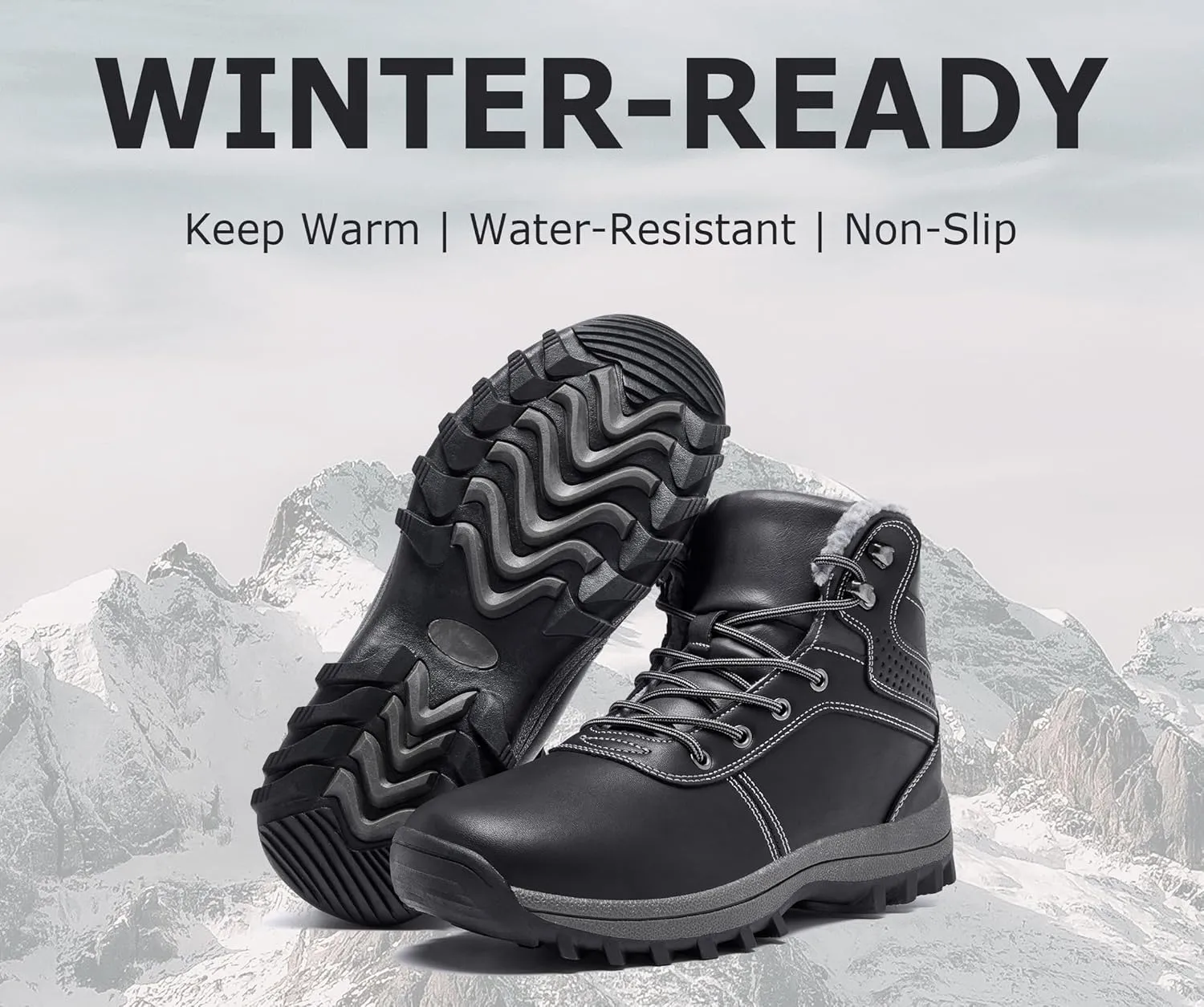 Mens Winter Waterproof Snow Boots Warm Fur Lined Hiking Boot Lightweight Non Slip Outdoor Insulated Shoes