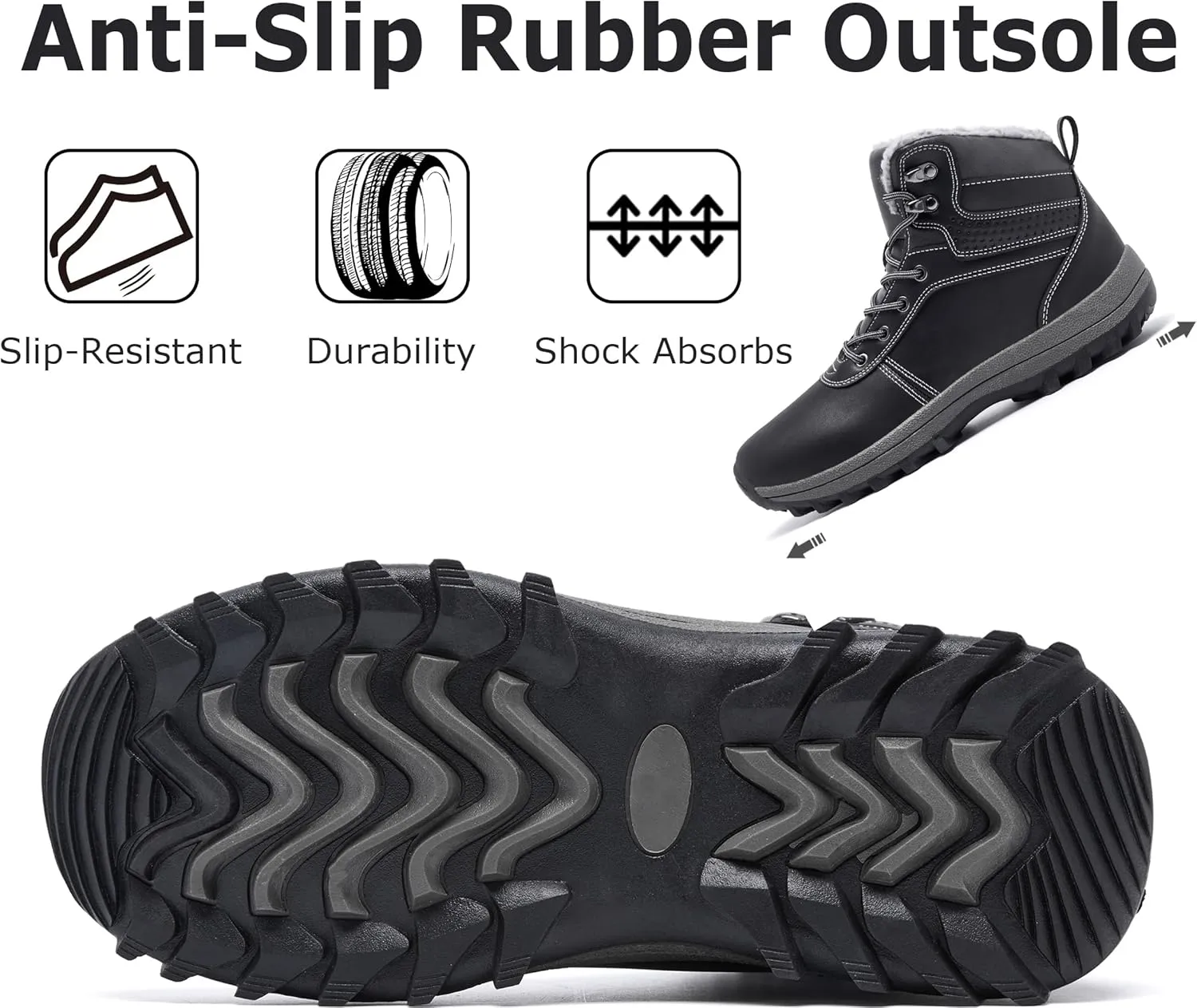 Mens Winter Waterproof Snow Boots Warm Fur Lined Hiking Boot Lightweight Non Slip Outdoor Insulated Shoes