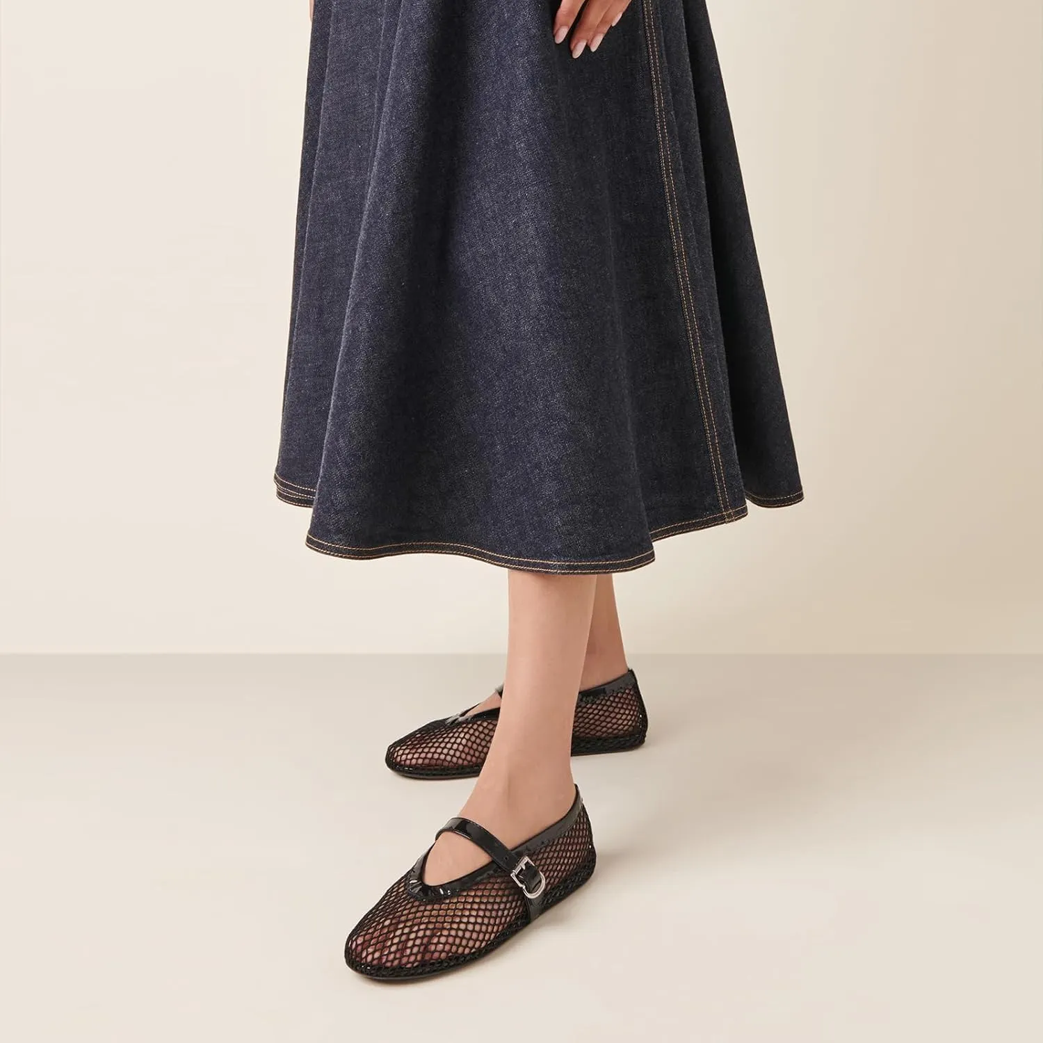 Mesh Ballet Flats for Women Buckle Strap Comfortable Mary Jane Shoes Ladies Wide Width Casual Dress Ballerina Flats