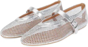 Mesh Ballet Flats for Women Buckle Strap Comfy Casual Office Fishnet Ballerina Flat Shoes