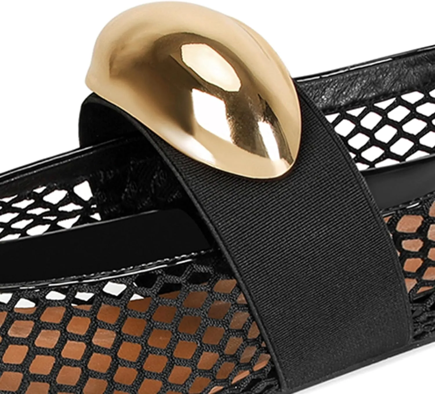 Mesh Ballet Flats for Women Buckle Strap Comfy Casual Office Fishnet Ballerina Flat Shoes