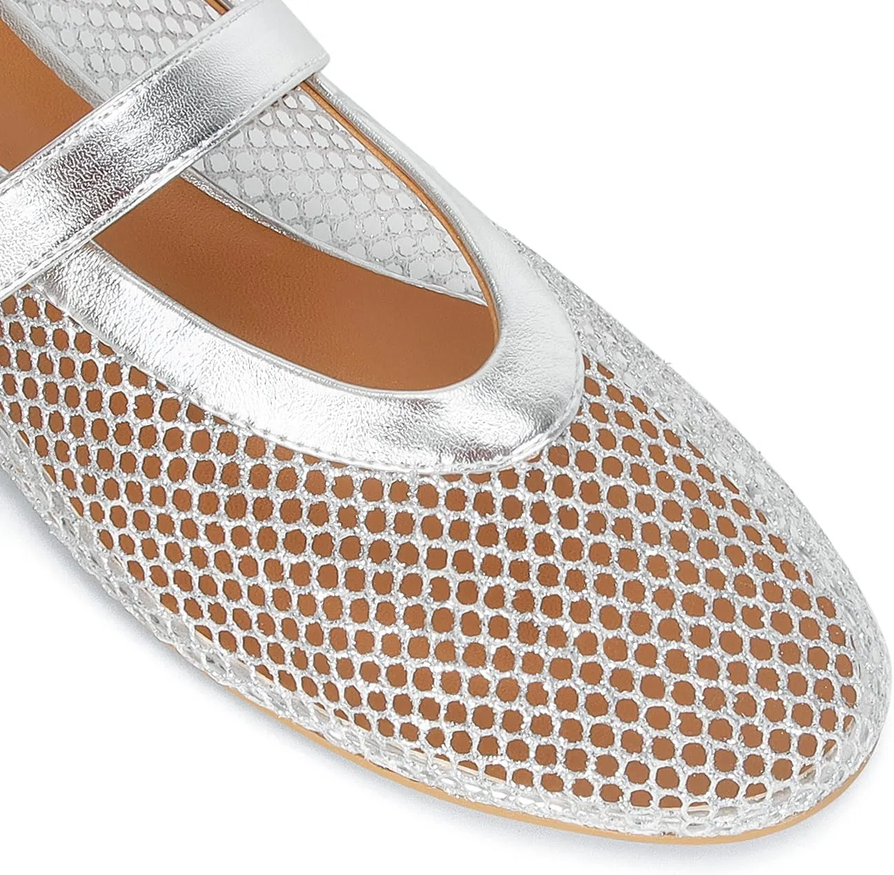 Mesh Ballet Flats for Women Buckle Strap Comfy Casual Office Fishnet Ballerina Flat Shoes