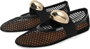 MICIFA Women's Mesh Ballet Flats Fishnet Ballerina Flats Buckle Strap Mary Jane Flats Causal Daily Dress Shoes