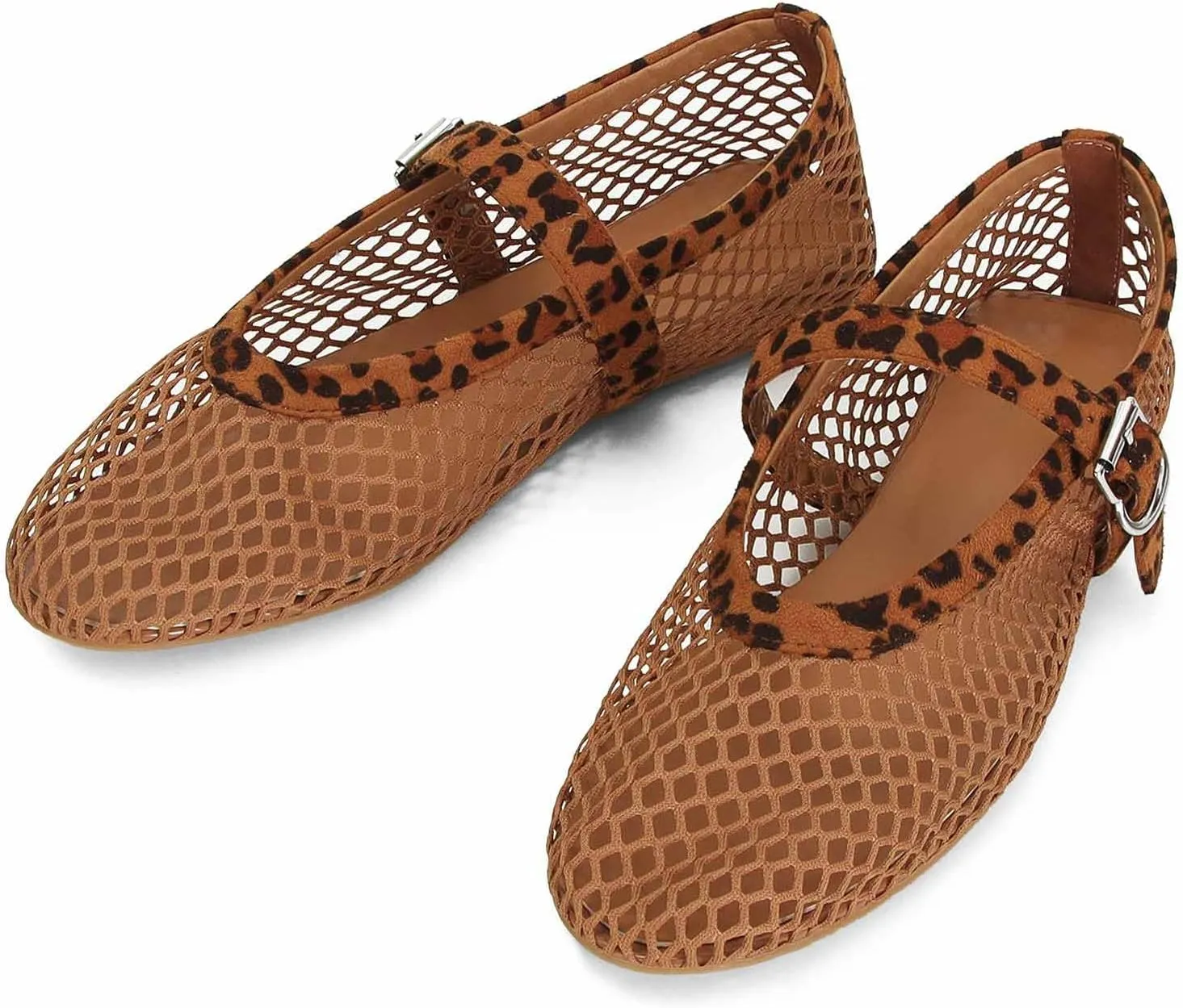 MICIFA Women's Mesh Ballet Flats Fishnet Ballerina Flats Buckle Strap Mary Jane Flats Causal Daily Dress Shoes