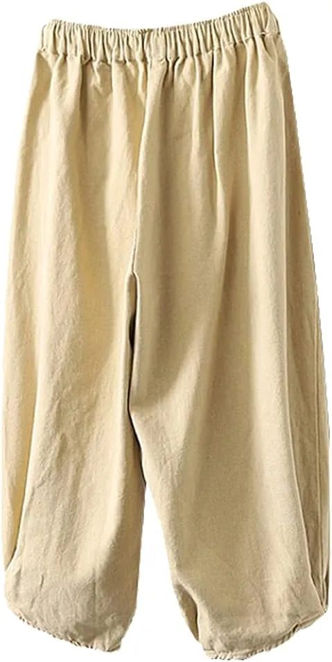 Minibee Women's Baggy Harem Pants Wide Leg Casual Pant Summer Cotton Drawstring Trousers with Pockets