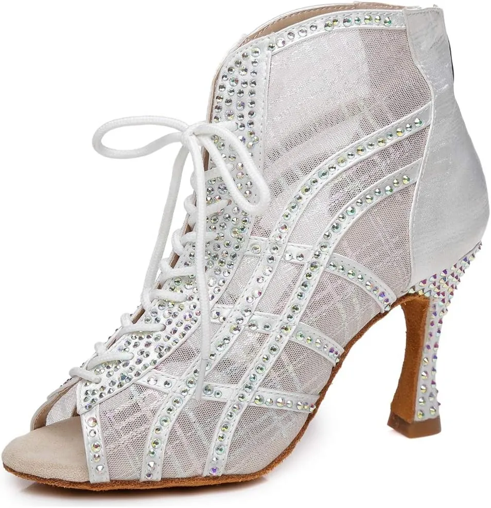 Minishion Dancing Boots Women Latin Ballroom Ankle Dance Shoes Sommer Evening Wedding Party Heeded Sandals