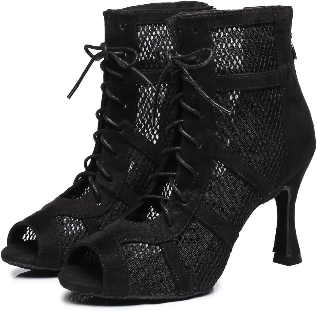 Minishion Sexy Dance Heels for Women Mesh Party Eveing Ankle Sandals Boots