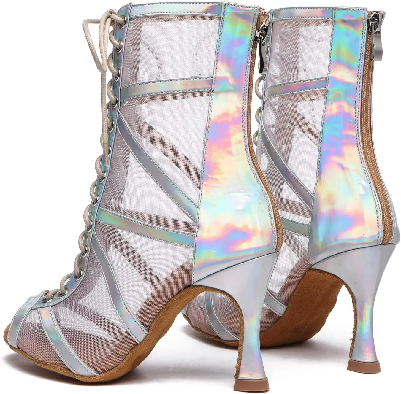 Minishion Sexy Dance Heels for Women Mesh Party Eveing Ankle Sandals Boots