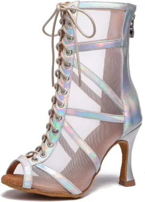 Minishion Sexy Dance Heels for Women Mesh Party Eveing Ankle Sandals Boots
