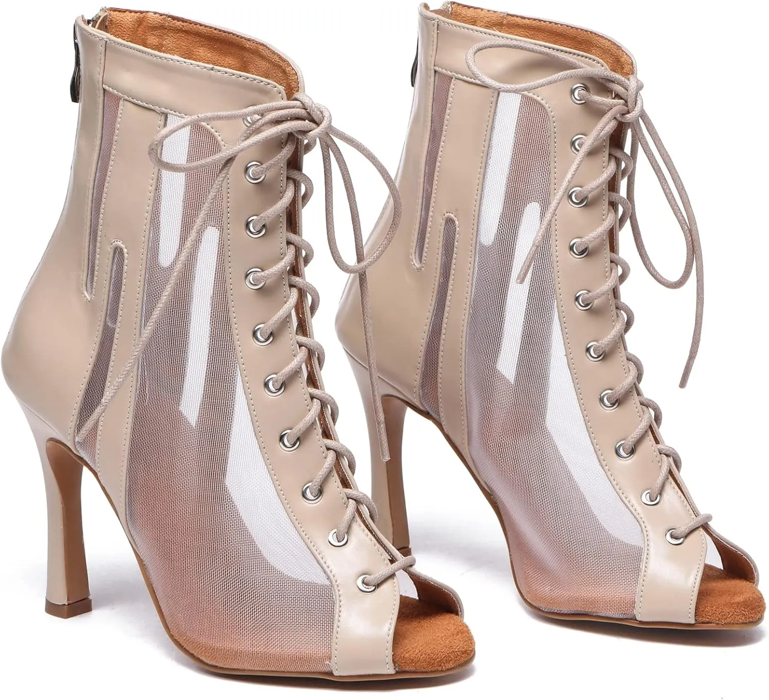 Minishion Sexy Dance Heels for Women Mesh Party Eveing Ankle Sandals Boots