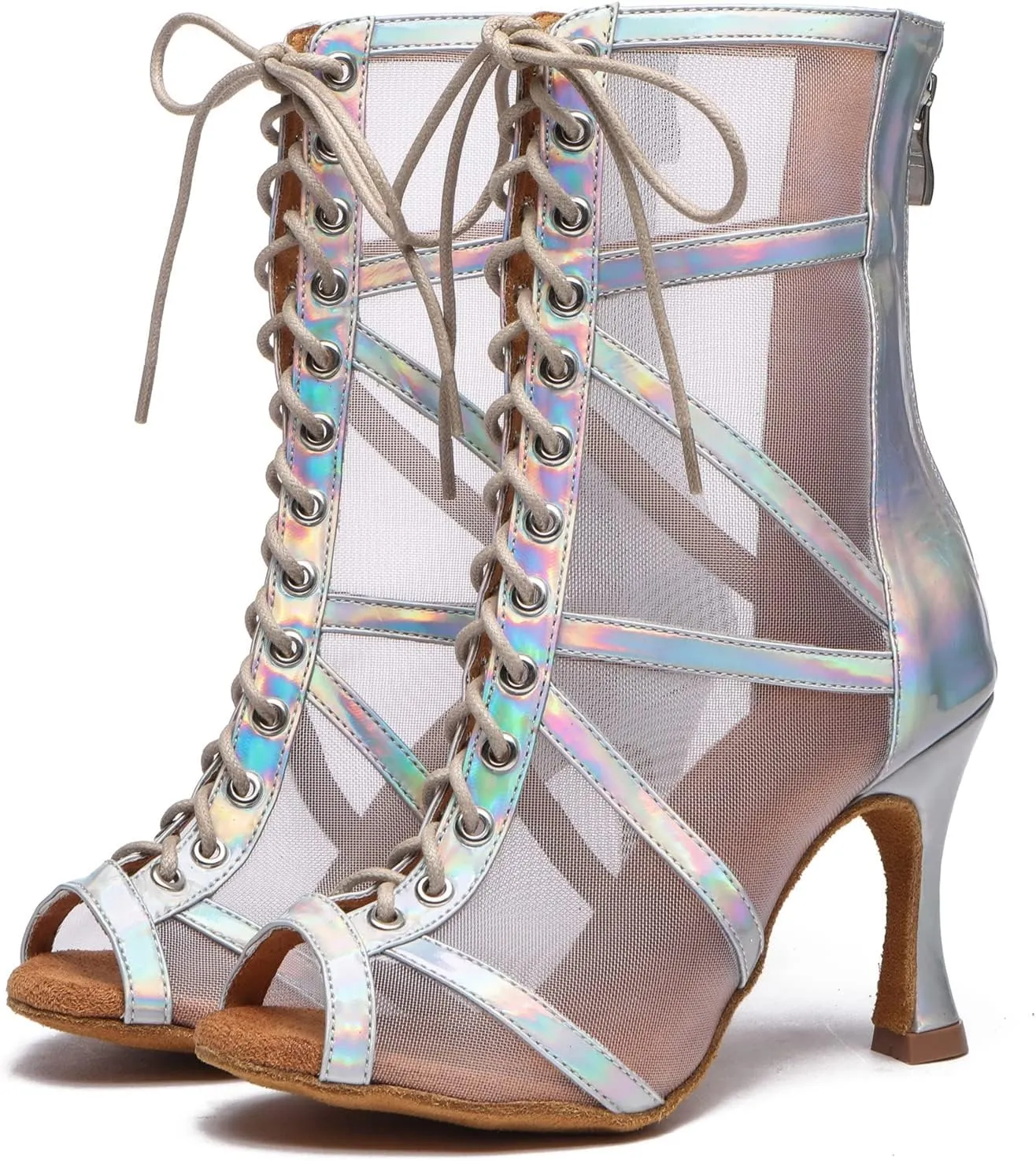 Minishion Sexy Dance Heels for Women Mesh Party Eveing Ankle Sandals Boots