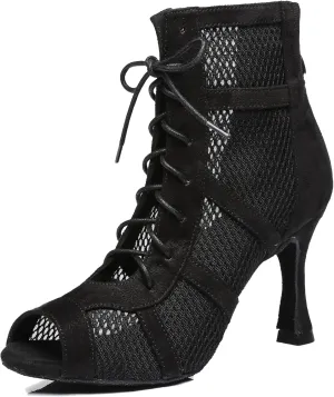 Minishion Sexy Dance Heels for Women Mesh Party Eveing Ankle Sandals Boots