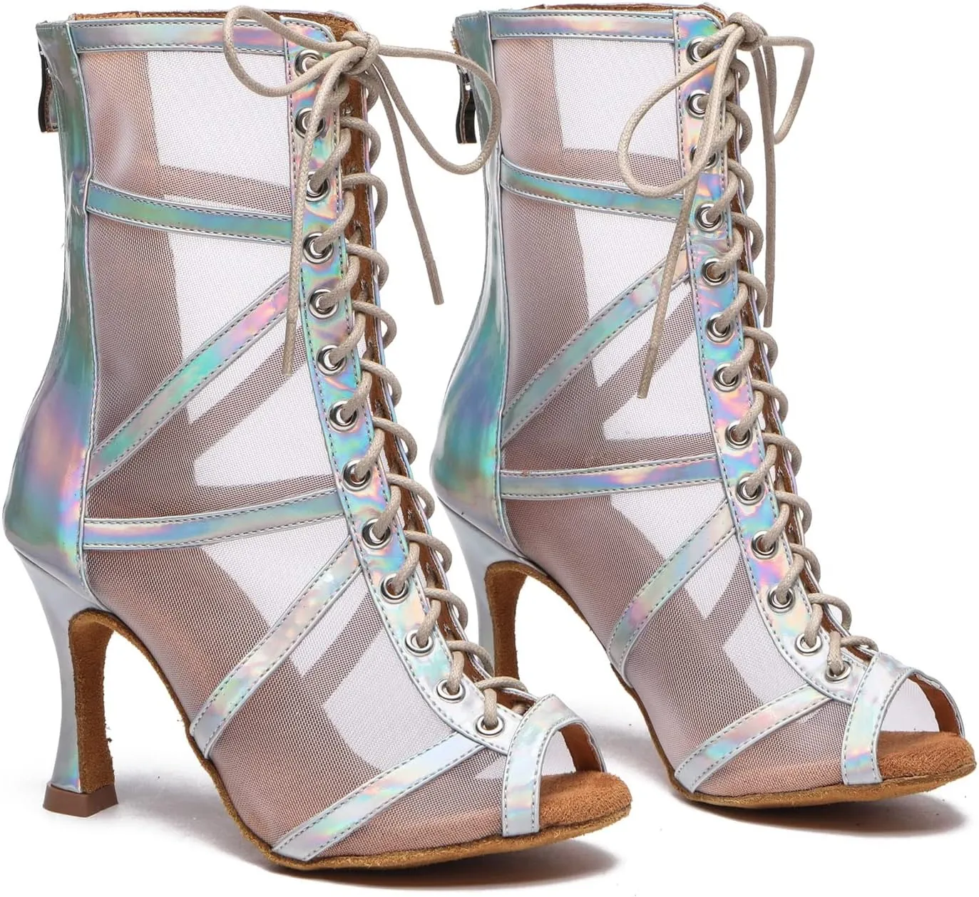 Minishion Sexy Dance Heels for Women Mesh Party Eveing Ankle Sandals Boots