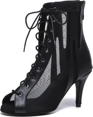 Minishion Sexy Dance Heels for Women Mesh Party Eveing Ankle Sandals Boots