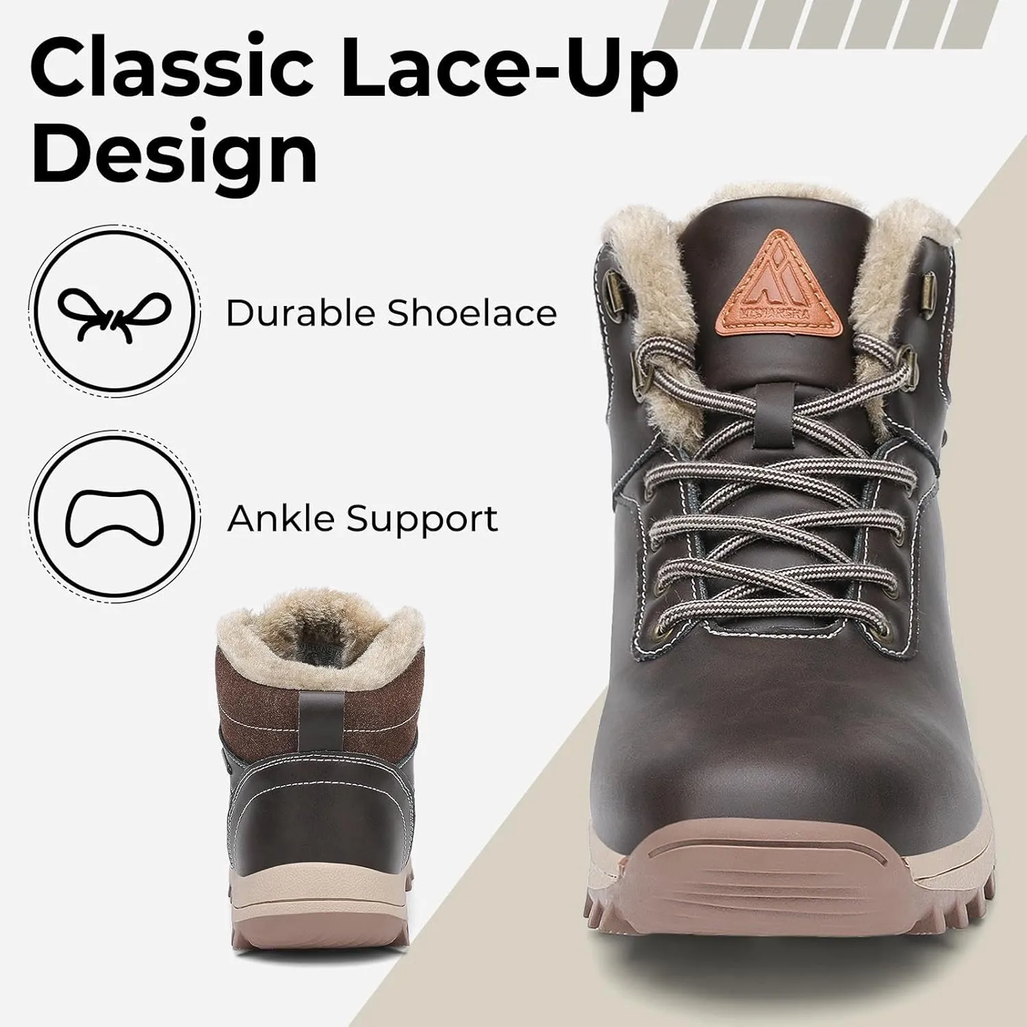Mishansha Mens Womens Winter Hiking Boots Waterproof Non Slip Warm Lined Snow Boots for Outdoor Trekking