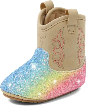MK MATT KEELY Leather Western Boots Cowboy Bootie Soft Sole Non-Slip Crib Shoes for Baby Infant Toddler Girls Boys Newborn