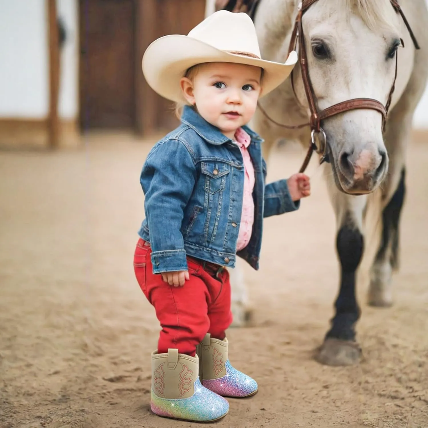 MK MATT KEELY Leather Western Boots Cowboy Bootie Soft Sole Non-Slip Crib Shoes for Baby Infant Toddler Girls Boys Newborn
