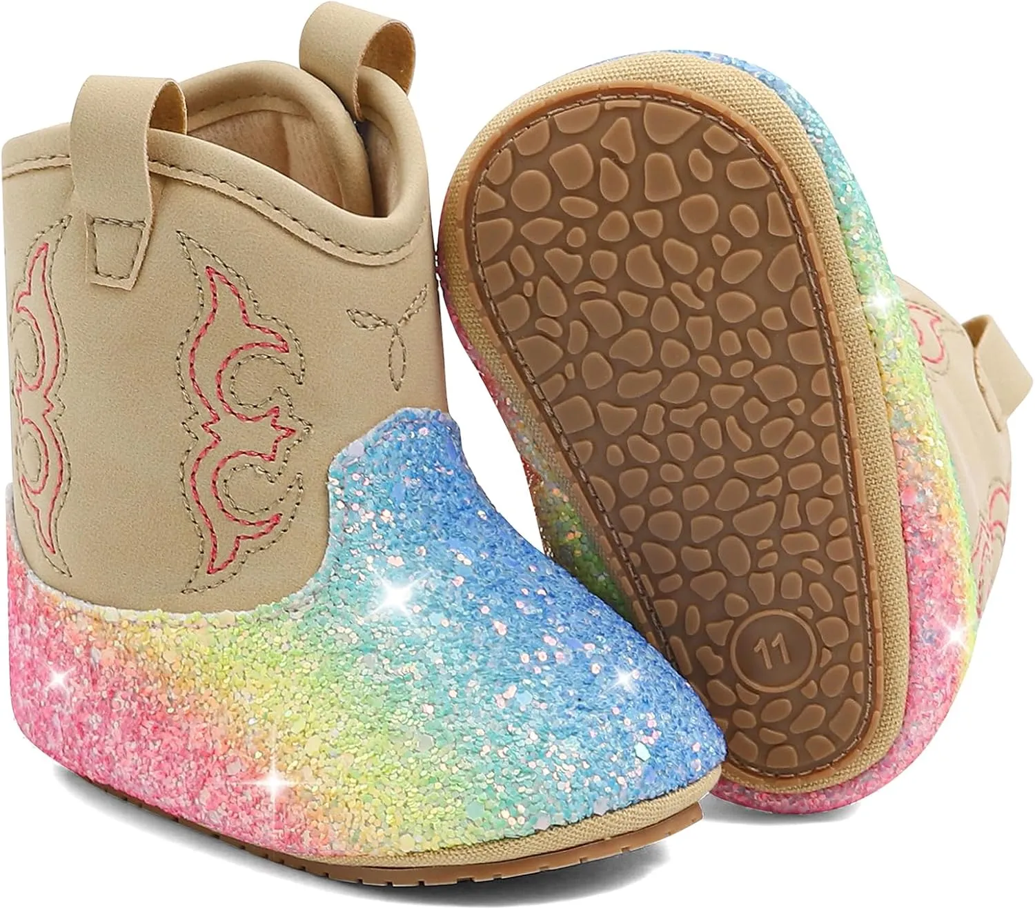 MK MATT KEELY Leather Western Boots Cowboy Bootie Soft Sole Non-Slip Crib Shoes for Baby Infant Toddler Girls Boys Newborn