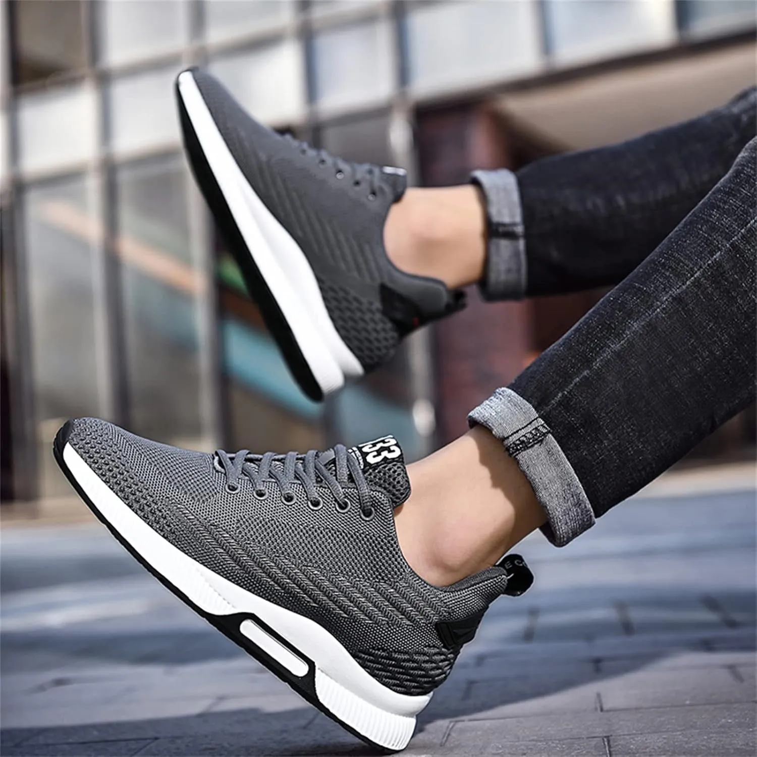 Mnplciea Men's Invisible Height Increasing Elevator Shoes 3.15 Inches Lace Up Road Running Sneakers Lightweight Breathable Knitted Sporty Trainers