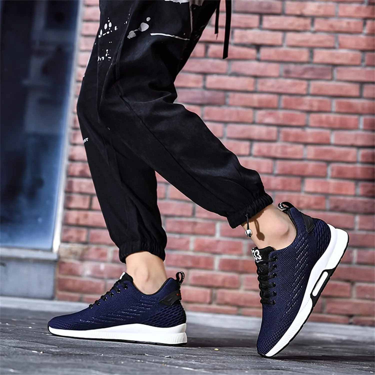 Mnplciea Men's Invisible Height Increasing Elevator Shoes 3.15 Inches Lace Up Road Running Sneakers Lightweight Breathable Knitted Sporty Trainers