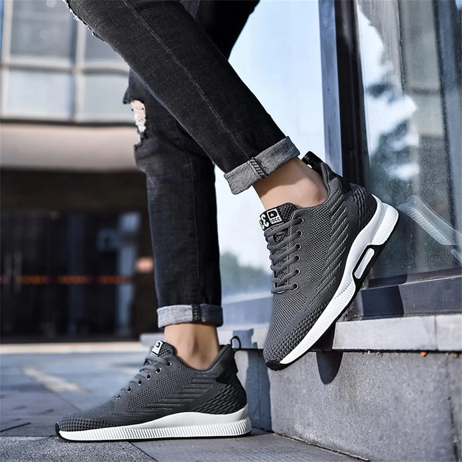 Mnplciea Men's Invisible Height Increasing Elevator Shoes 3.15 Inches Lace Up Road Running Sneakers Lightweight Breathable Knitted Sporty Trainers