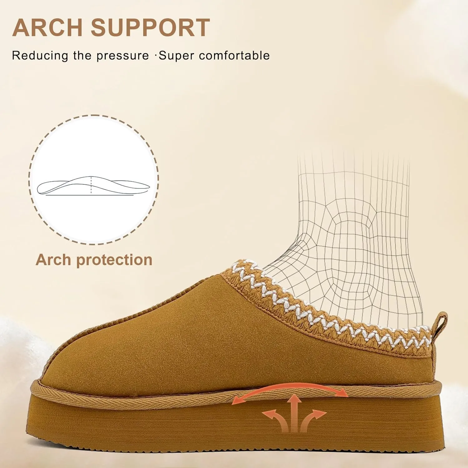 MOLATIN Women's Platform Mini Boots Slippers for Women Winter Furry Shoes Slip on Fur Fleece Lined Suede Short Ankle Boots Anti-Slip Snow House Slippers for Indoor Outdoor