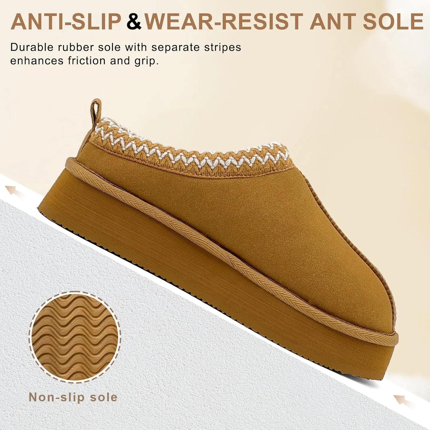 MOLATIN Women's Platform Mini Boots Slippers for Women Winter Furry Shoes Slip on Fur Fleece Lined Suede Short Ankle Boots Anti-Slip Snow House Slippers for Indoor Outdoor